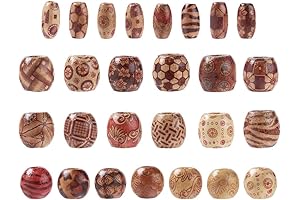 KISSITTY 300-Piece Natural Printed Wooden Beads
