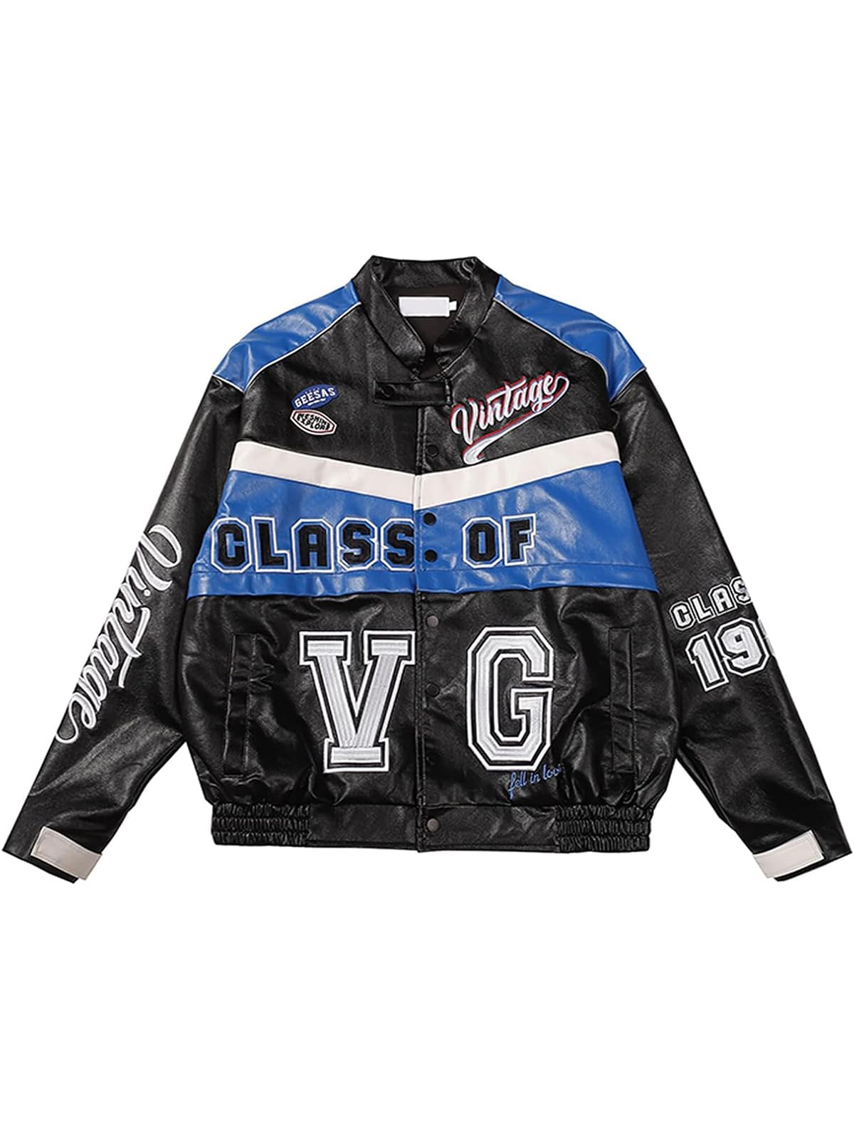 Vamtac Men's Varsity Jacket Vintage Letter Racer Jacket Oversized Baseball Bomber Jackets Unisex Streetwear Coats Black M