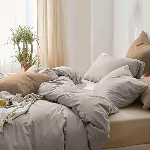 ETDIFFE Edredón de tamaño Queen, juego de ropa de cama y colección suave de 3 piezas, color gris pardo, ligero, para todas las estaciones, edredón