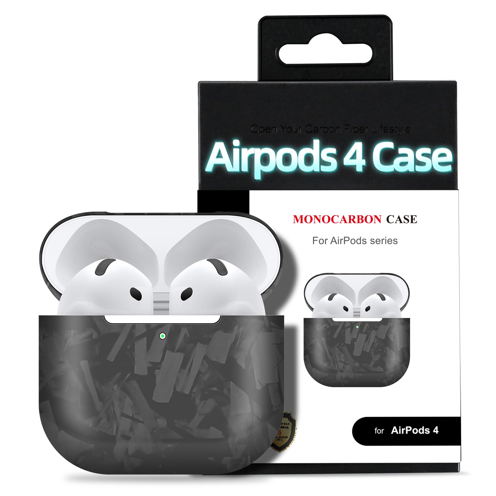 MONOCARBON Real Forged Carbon Fiber Case for Airpods 4,Ultra Light & Thin/Scratch Resistant Protective Hard Cover for 2024 New 4th Generation Airpods,