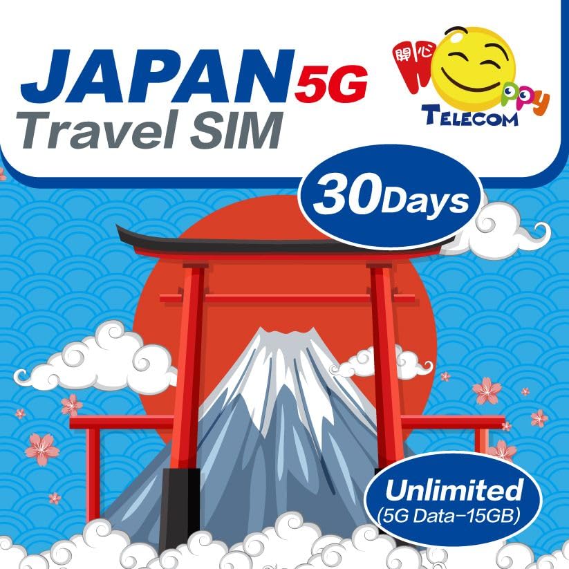Happy 5G Japan 30 Days Unlimited Data Travel Sim Card | 15GB of 5G High-Speed Data Then 128kbps | No Daily Limit | No Registration Required | Easy Activation
