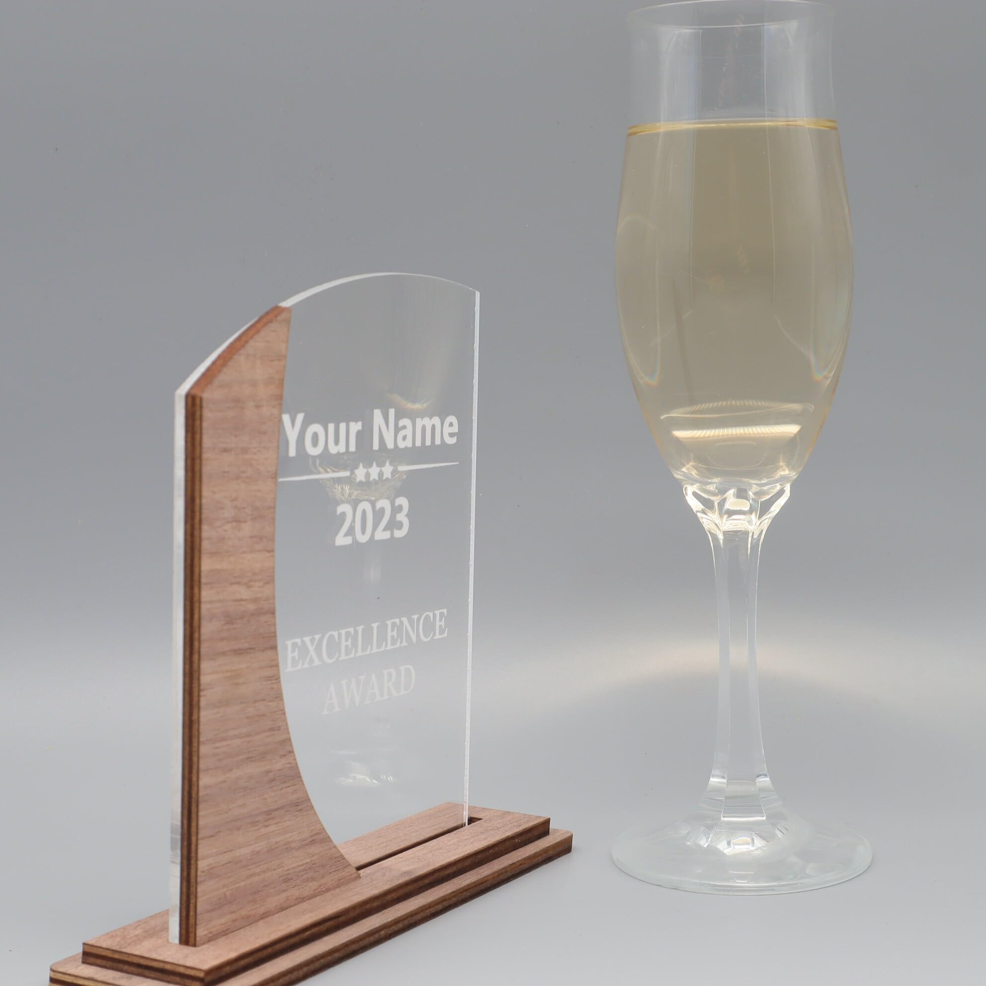 Pila Stone Moderne edle Trophäe, personalisiert mit eigenem Text Grafik oder Logo, aus Acrylglas mit Edelshoz Sockel, Personalisierte Gravur - Pokal - Auszeichnung - Elegant für Jubiläum