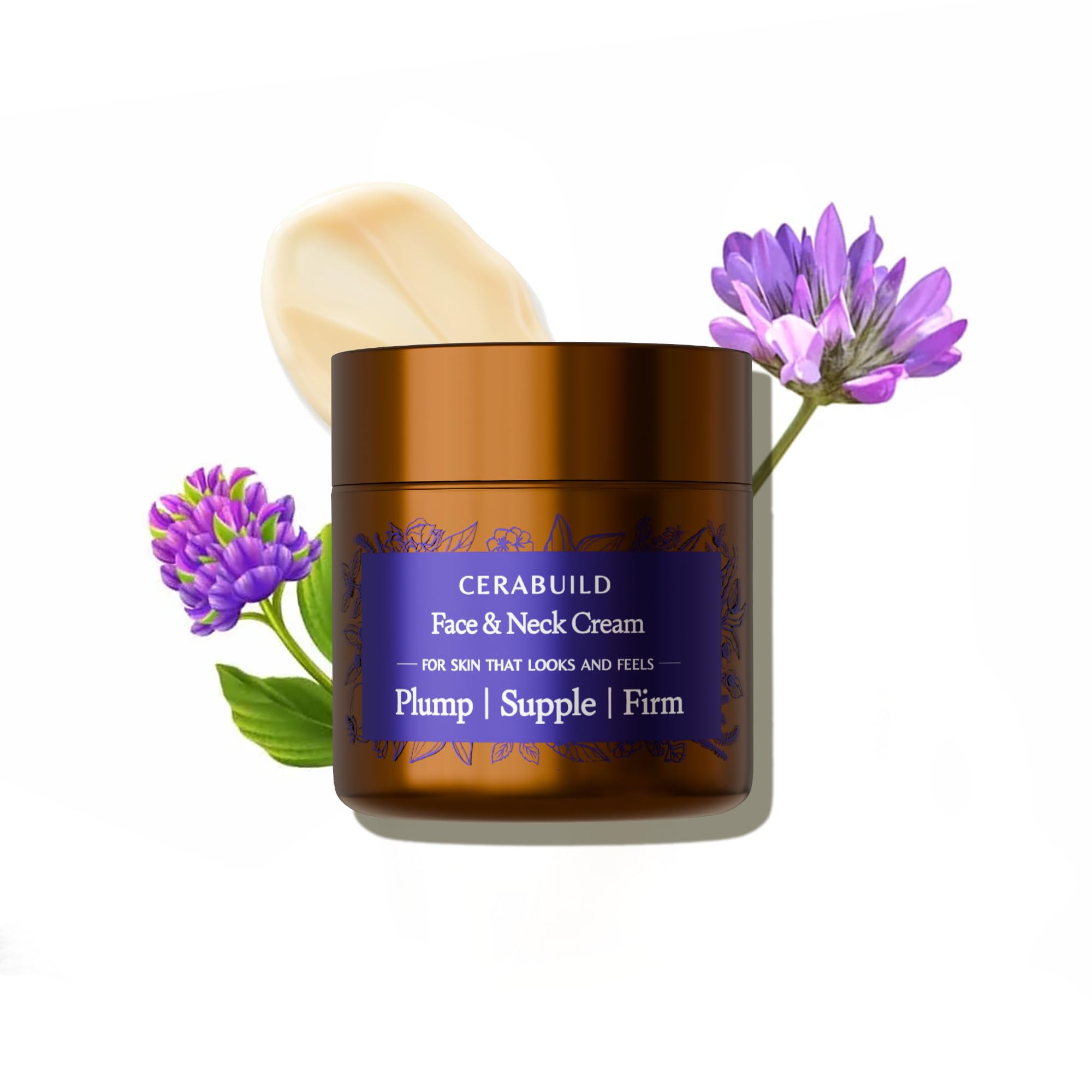 Cerabuild - Crema viso e collo, idrata e leviga intensamente la pelle, crema barriera per la pelle infusa con fitoceramide con olio di Bakuchi e chebula, rimpolpante, rassodante, vegana, 50 g