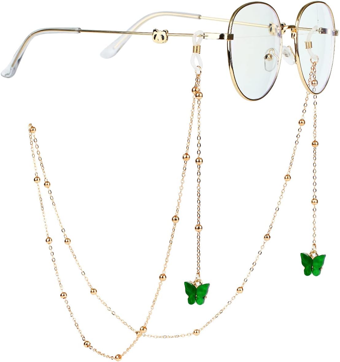27.5 inch Eyeglass Chains Butterfly Gold Bead Mask Lanyard Mask Chains and Cords Eyeglass Necklace Eyewear for Women