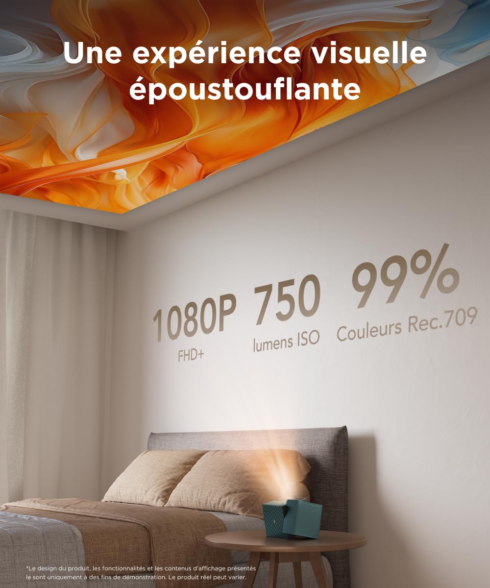 Projecteur TCL PlayCube DLP Full HD 1080p, Projecteur Portable certifié Netflix, 3h autonomie (Gaming). 750 lumens, 4K, autofocus, écran jusqu'à 150"