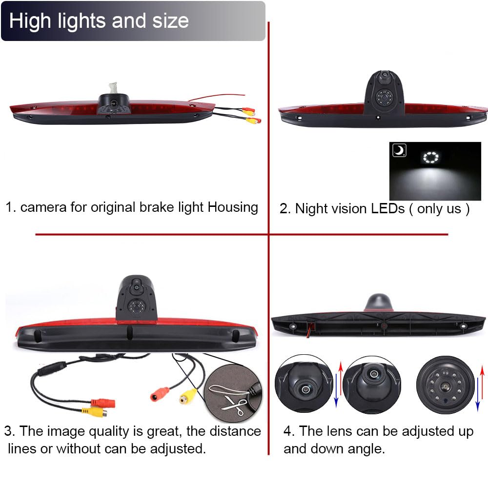 Cámara de visión trasera doble+monitor de pantalla de 7 pulgadas, tercera luz de freno, cámara de marcha atrás para Mercedes Vito Mixto W639 2010/Benz Vito 639 2019 W447 109 111 114 Dos puertas