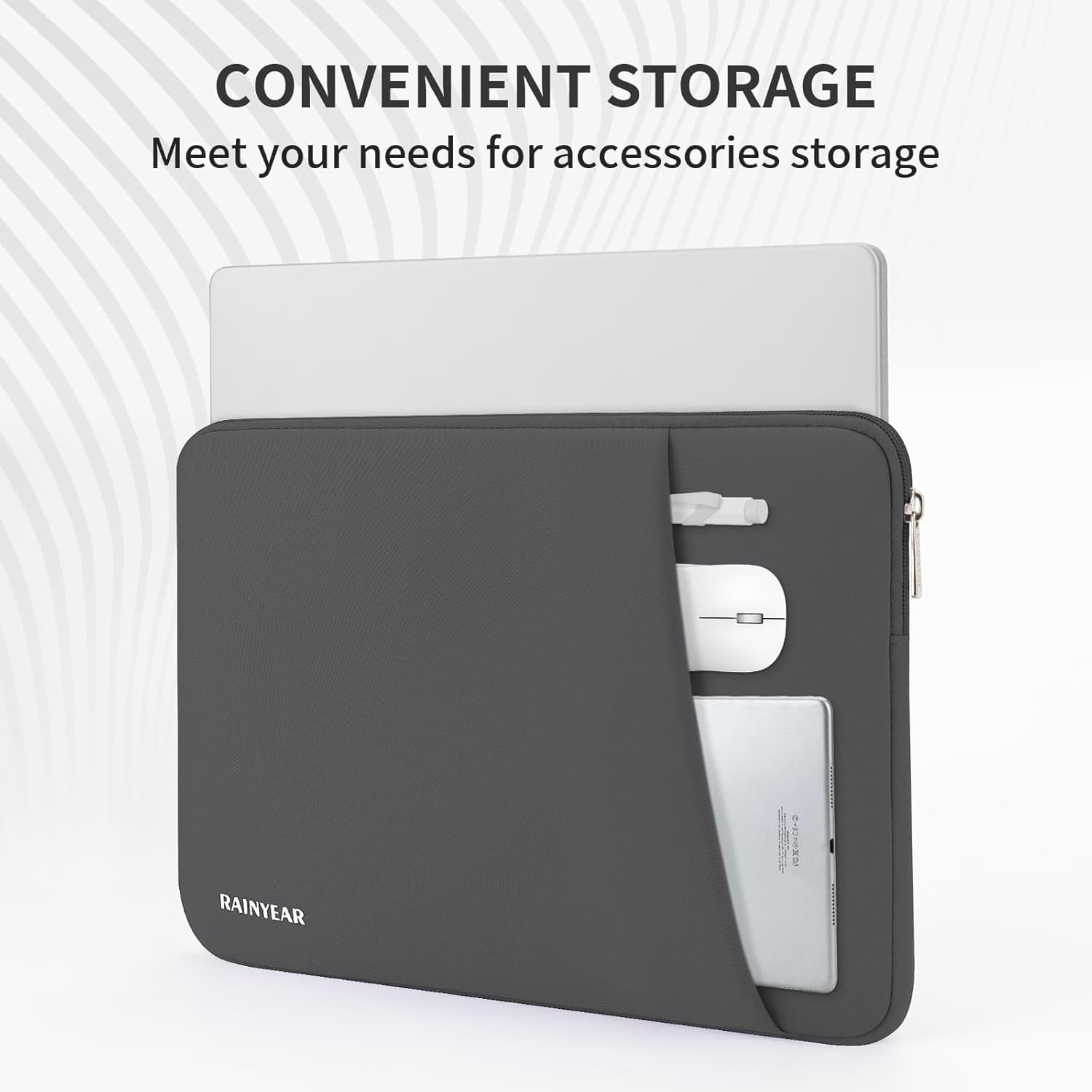 RAINYEAR Laptop Sleeve Case with Front Pocket, 15.6 Inch Protective Portable Case Briefcase Handbag Laptop Carrying Bag Cover Compatible for HP, Dell, Asus, Lenovo, Notebook, Gray - Image 4