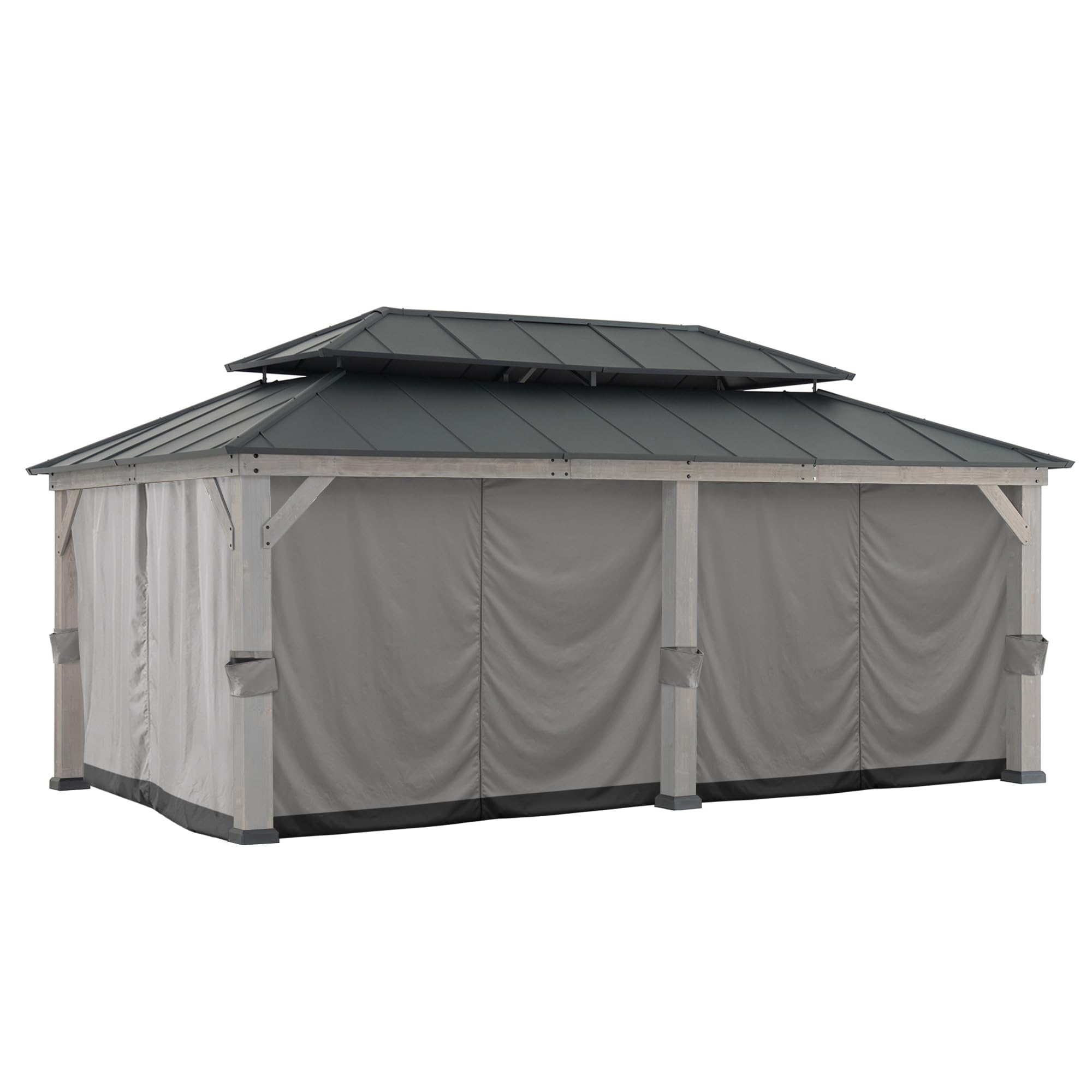 Sunjoy Replacement Curtains, Waterproof 6-Panel Screen Walls Outdoor Curtain for 12 x 20 ft Gazebo, Patio & Backyard Protection, Grey