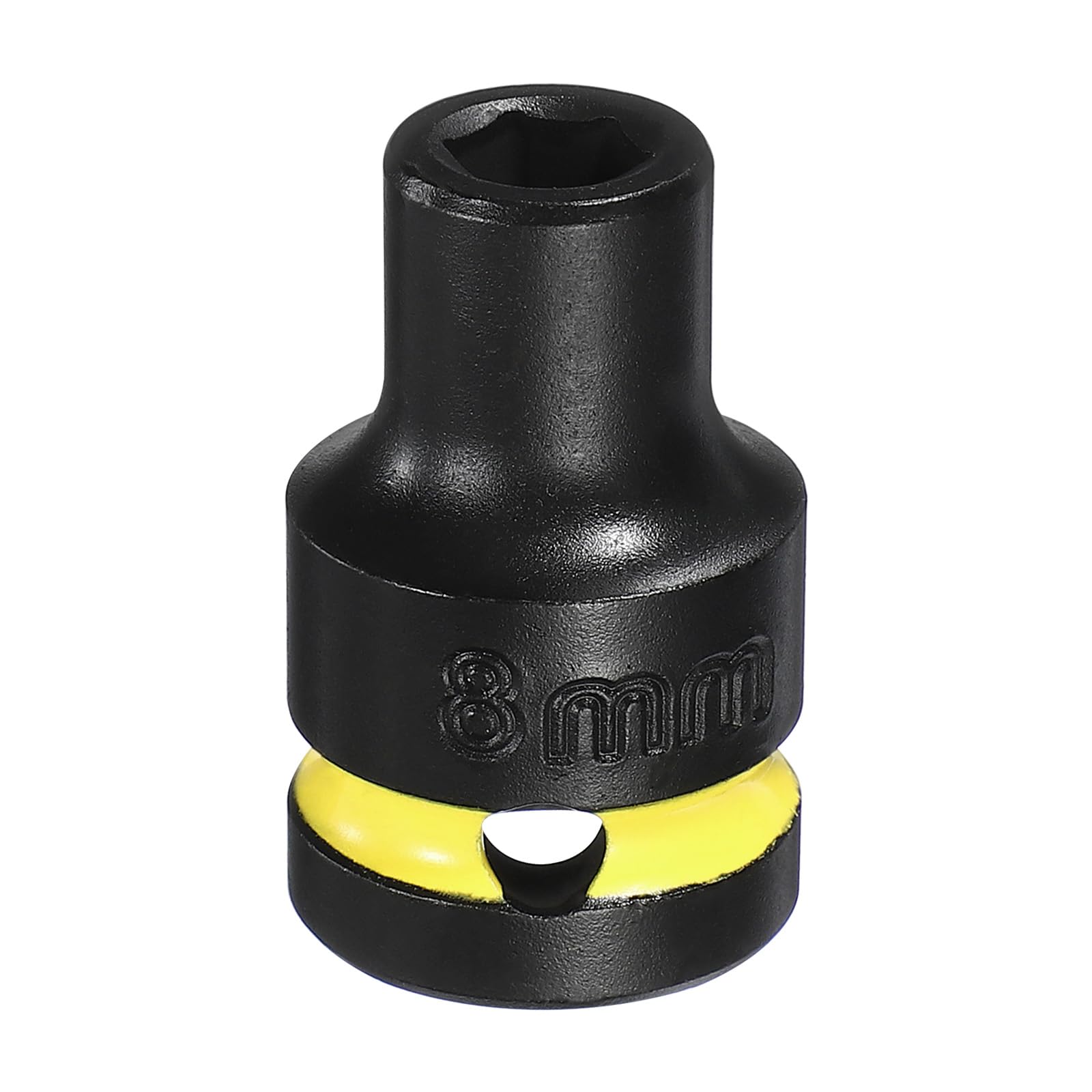 sourcing map 6 Point Shallow Impact Socket 1/2" Drive 8mm Metric CR-V Steel Spindle Axle Hex Nut Bolt Sockets 1.5" Long for Auto Machine Repair, Black Yellow