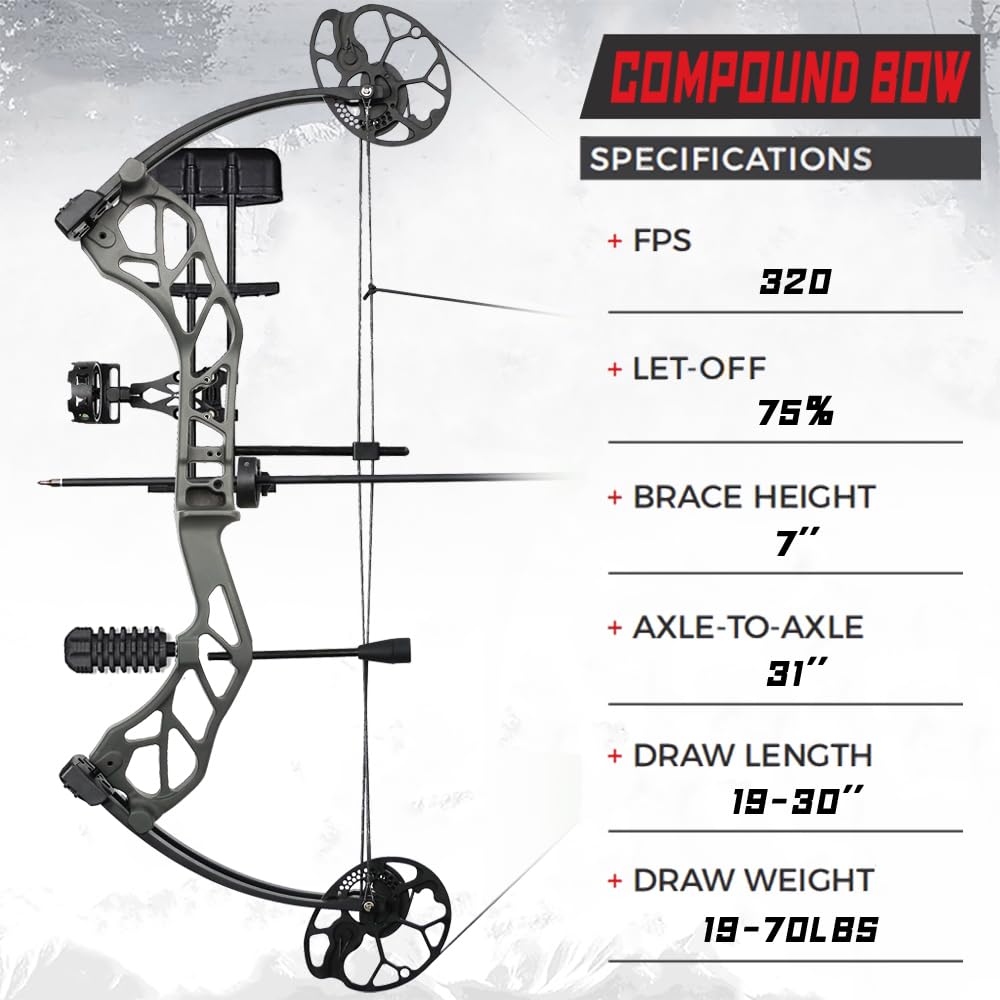 Kit Arco Compound Adulti 19-70 libbre 320fps Tiro con l'arco compound Set Arco Compound Arco composto composito Arco da Caccia e Pesca Principianti Archery Compound bow and arrow