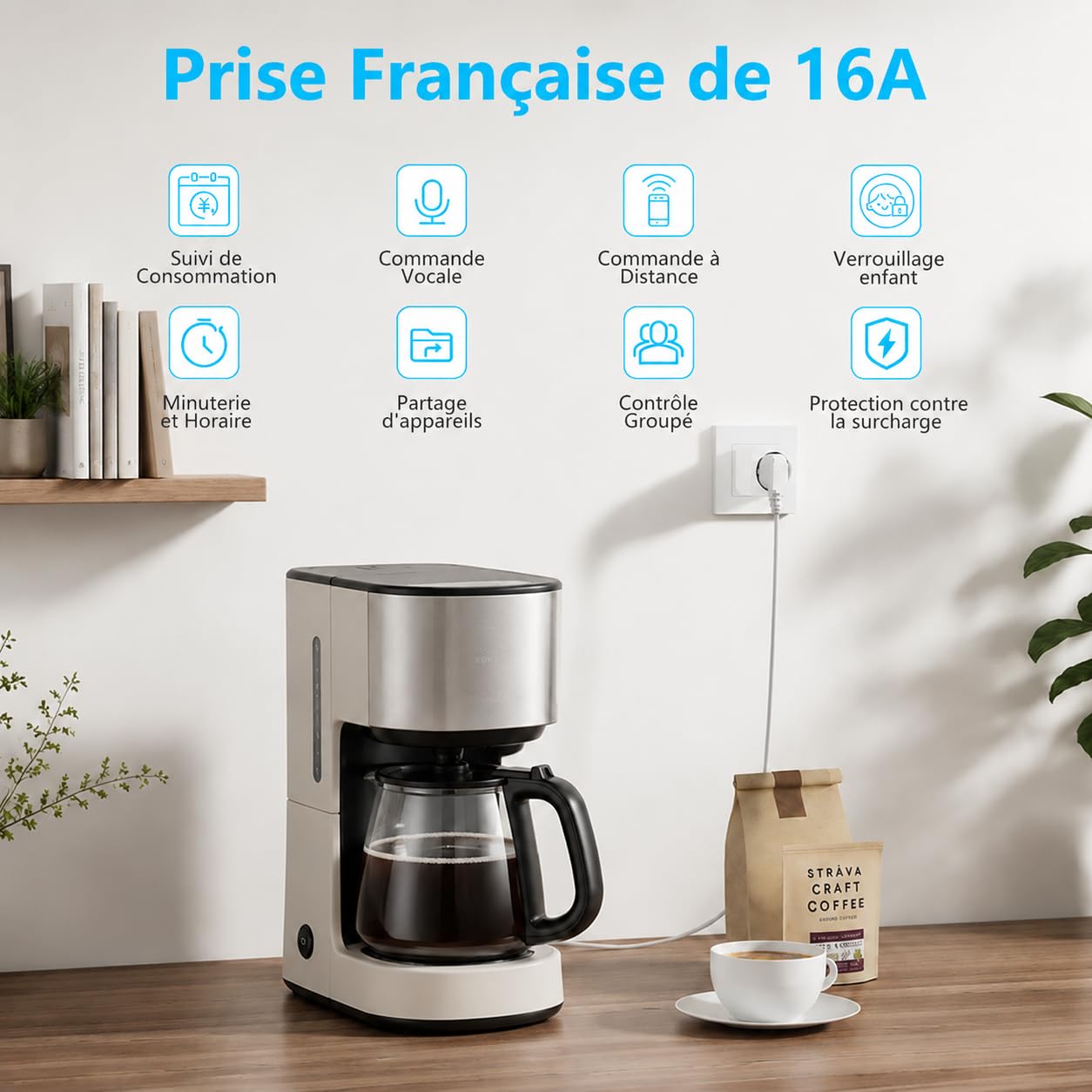 EIGHTREE - Enchufe conectado WiFi, seguimiento de consumo, 2,4 GHz Wi-Fi, 4-Pack | Alexa toma programable, compatible con Alexa/Google Home, SmartLife APP, control de ventilador/aire acondicionado, 16A 3680W