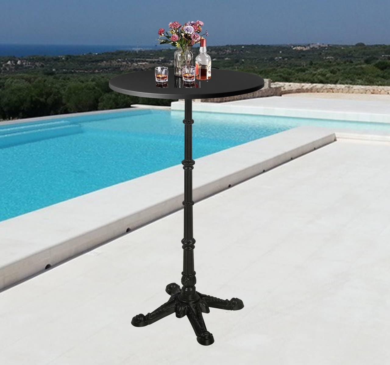 LOKKHAN 43.3" Tall Roman Column Table, Bar Height Standing Cocktail Bistro Pub Table, Heavy Duty Cast Iron Waterproof for Patio Backyard Garden Balcony Frontborch, Space-Saving