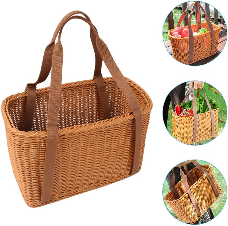 Alipis Hand-Woven Rattan Shopping Basket with Handle Portable Storage Holder for Kitchen Fruit and Picnic Use 12.6X5.5X14.9 Inches - Image 9