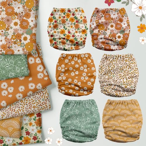 Image of Mama Koala 3.0 Pocket Cloth Diapers for Babies with AWJ Lining, 6 Pack with 6 5-Layer Natural Cloth Diaper Inserts - Reusable and Washable Pocket Diapers(A-Little Daisies)