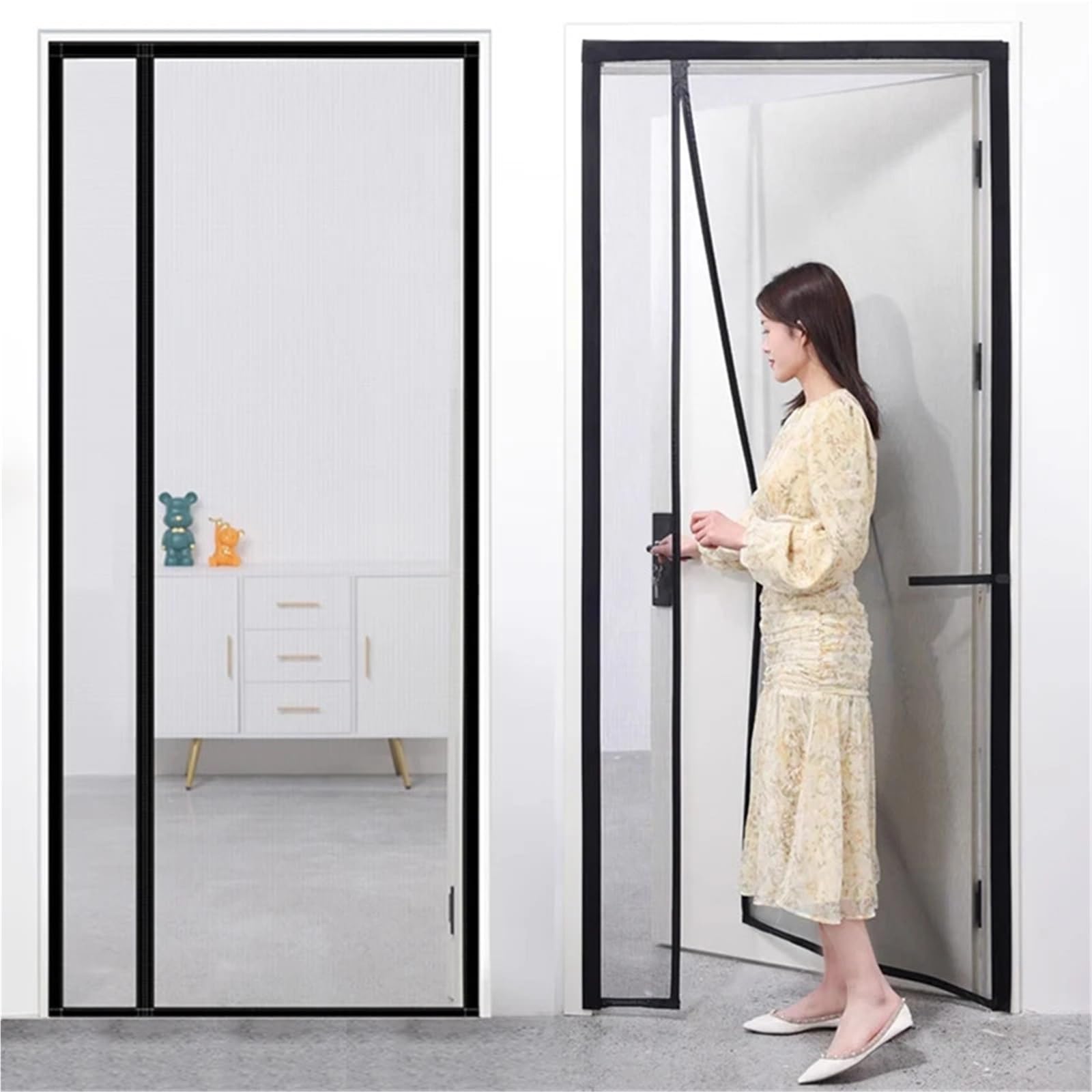 Fenêtres anti-moustiques magnétiques, Moustiquaire magnétique porte moustiquaire rideau fermeture automatique maille Invisible noir multitaille(Black Width 140cm,Height 250cm)