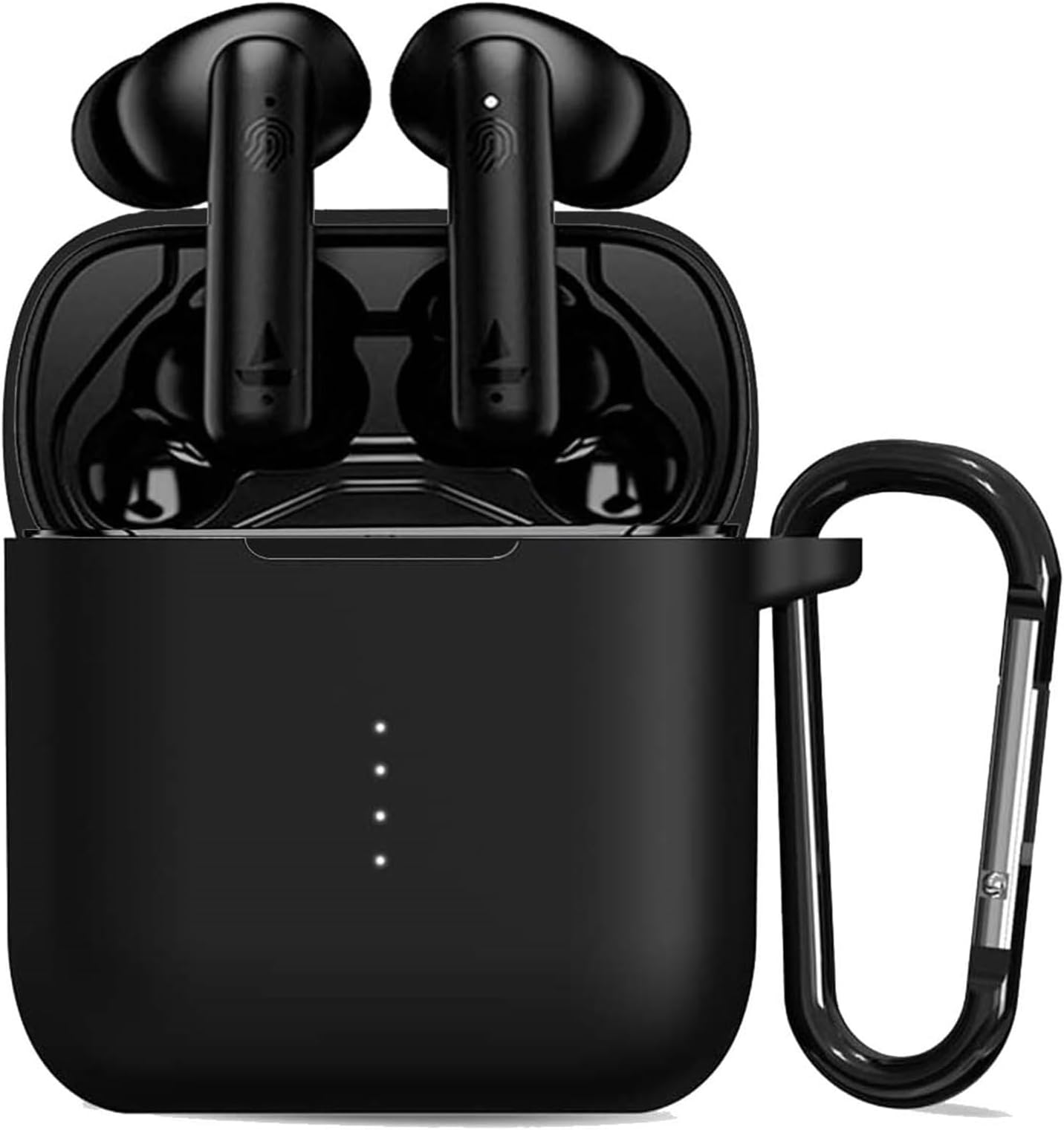 Sounce Compatible with Boat Airdopes 141, Soft Silicone Skin Case Cover Shock-Absorbing Protective Case with Keychain [Front LED Visible] – Black