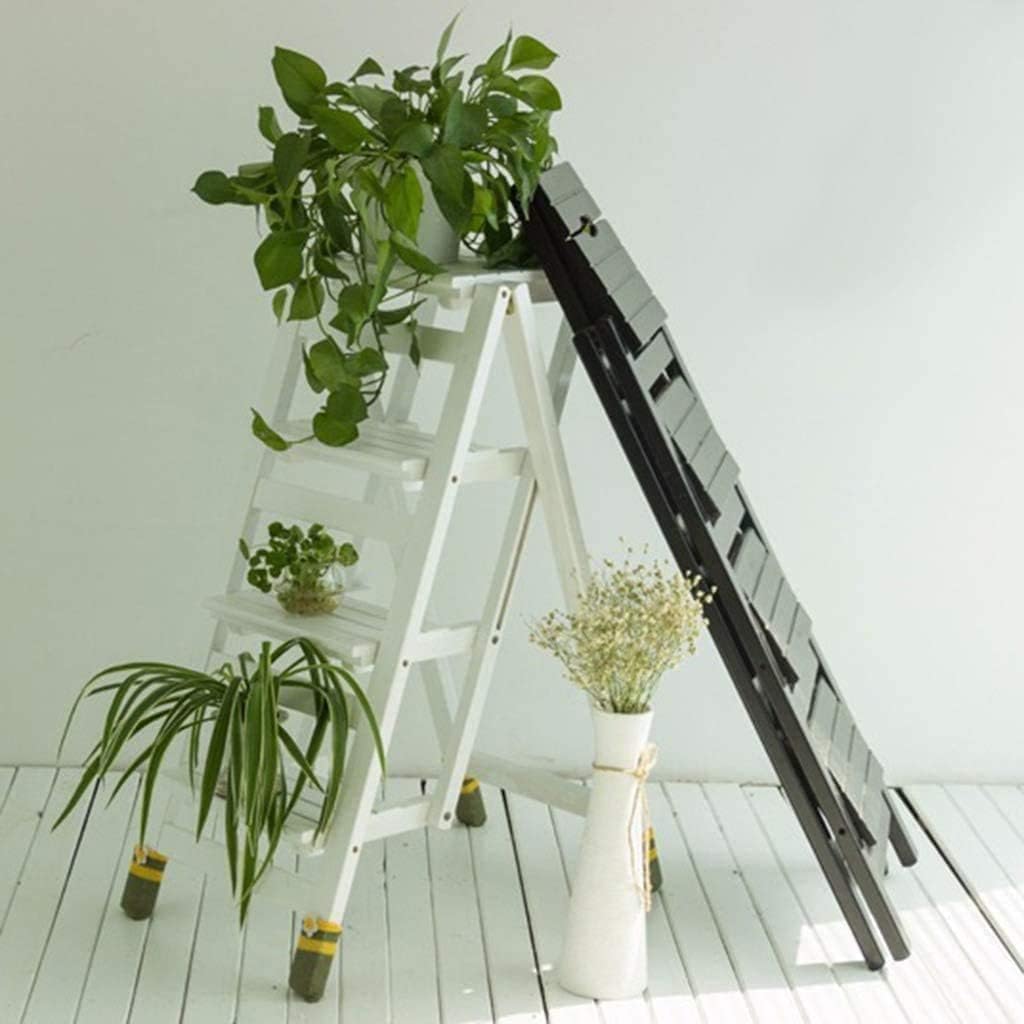 OKUOKA Wood Step Stool Folding Ladder Chair 4-Step Ladder Step Stool Stair Hair Seats Wooden Shelf Stepladder Dual-Use Limb Folding Foldable Shelving Portable Flower Rack Kitchen Indoor H