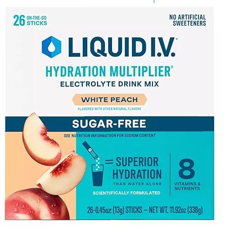 Liquid IV Hydration Multiplier Sugar FREE - 26 Individual Stick Packets - White Peach Flavor No Sugar - 338 Grams