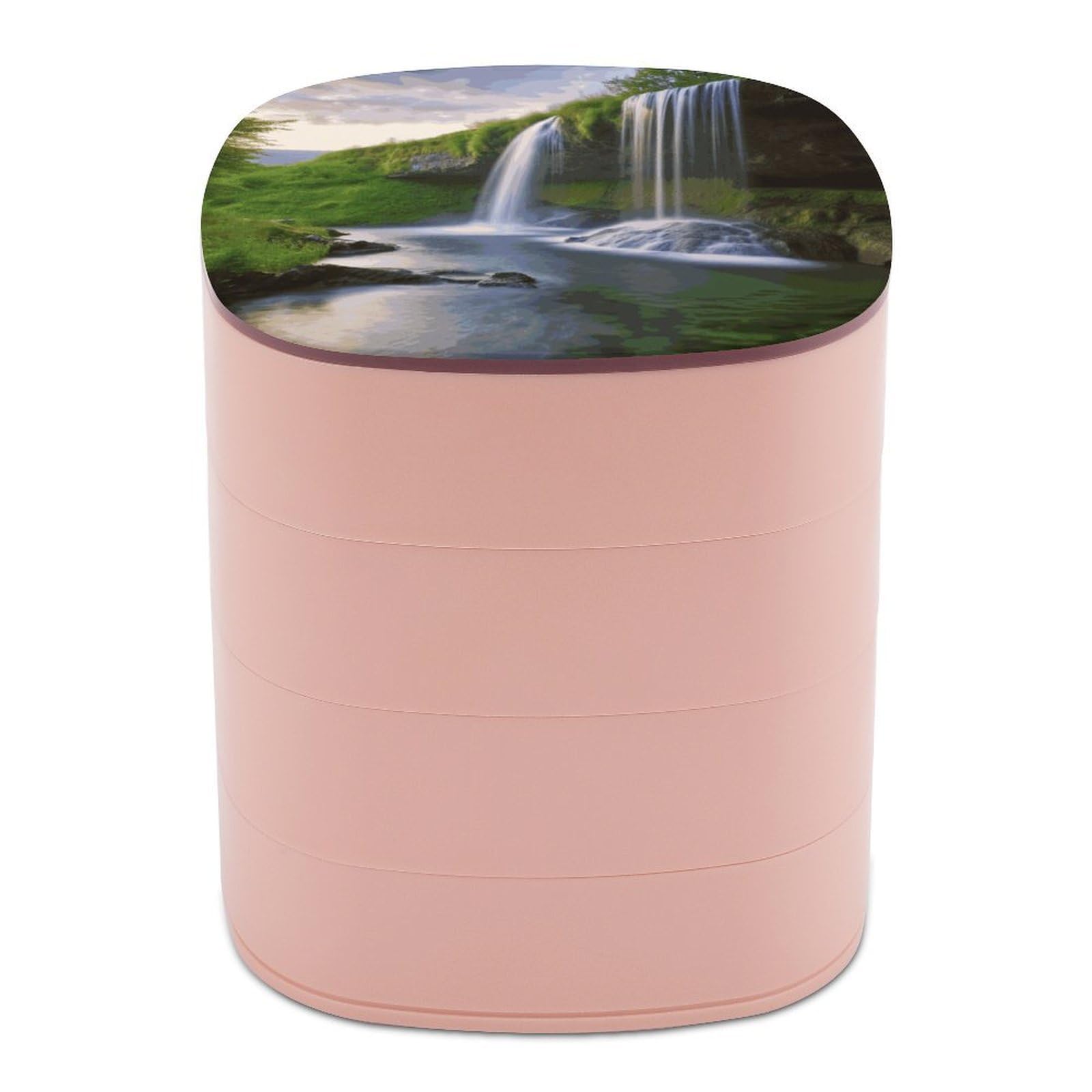 JTREHY Waterfall Landscape Jewelry Box 4-Layer Covered Rotating Jewelry Storage Box Large Capacity Storage Boxes Portable Jewelry Case for Bracelets Earrings Necklace