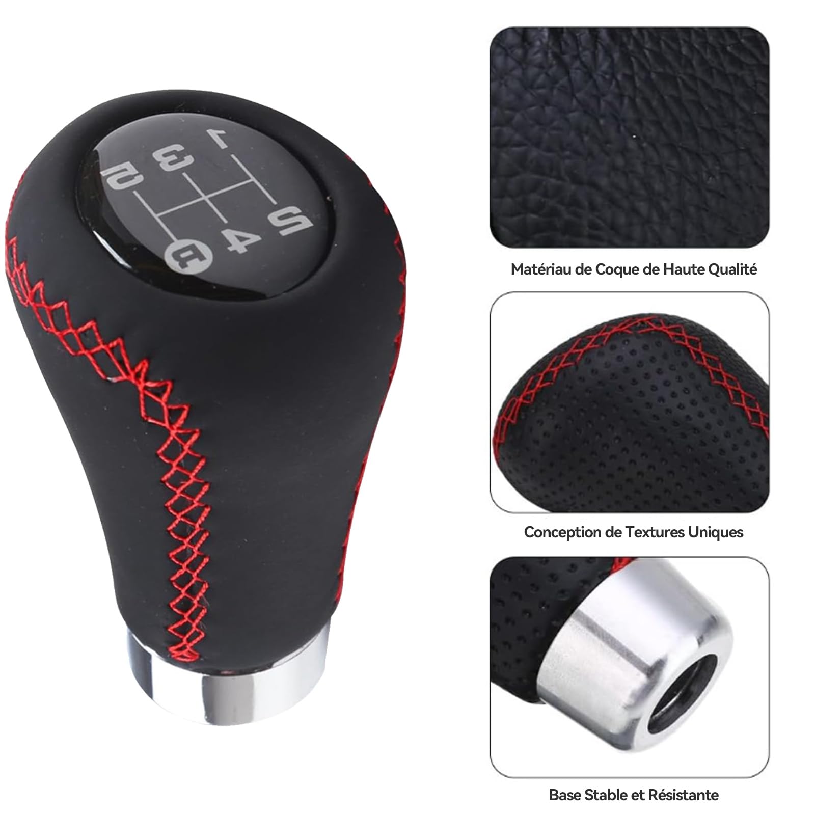Pommeau De Vitesse Universel 5 Vitesses Xiciki Avec 4 Adaptateurs 8-12mm - Noir