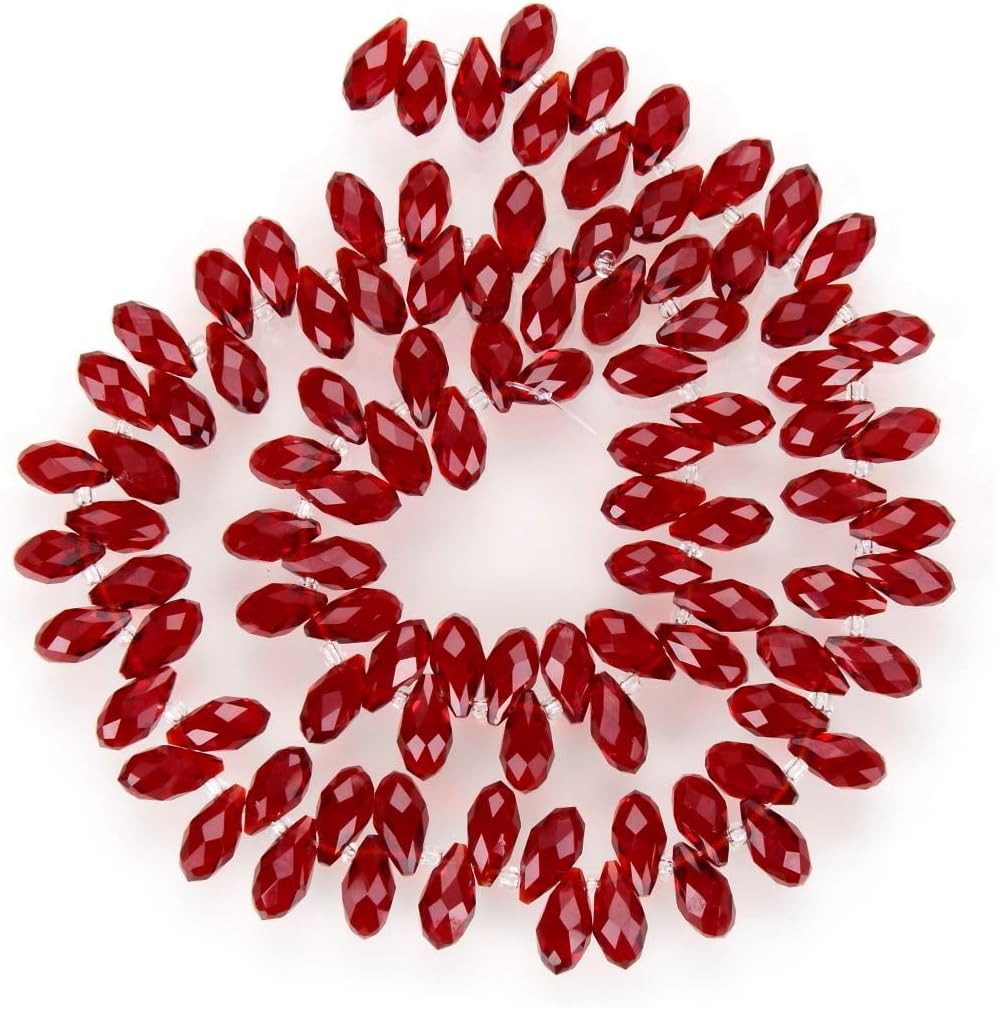200pcs Czech 12mm Faceted Teardrop Briolette Crystal Glass Loose Beads Pendant Drop Spacer Bulk Siam Red for DIY Jewelry Making CCT2-5