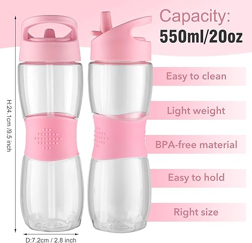 Miniatura 4 de Sivaphe Botella de agua transparente con pajilla, 18 onzas, portátil, de Tritan transparente, deportiva, para niñas escolares, color rosa