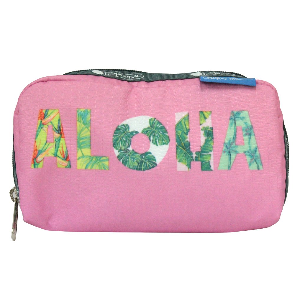 LeSportsac Lauren Roth Leilani HAWAII EXCLUSIVE Rectangular Cosmetic Bag Style 6511/Color K608, ALOHA Placement Print, Palm Trees, Lauren Roth Logo Tag & Hawaiian Pineapple, Uluwehi Interior Lining