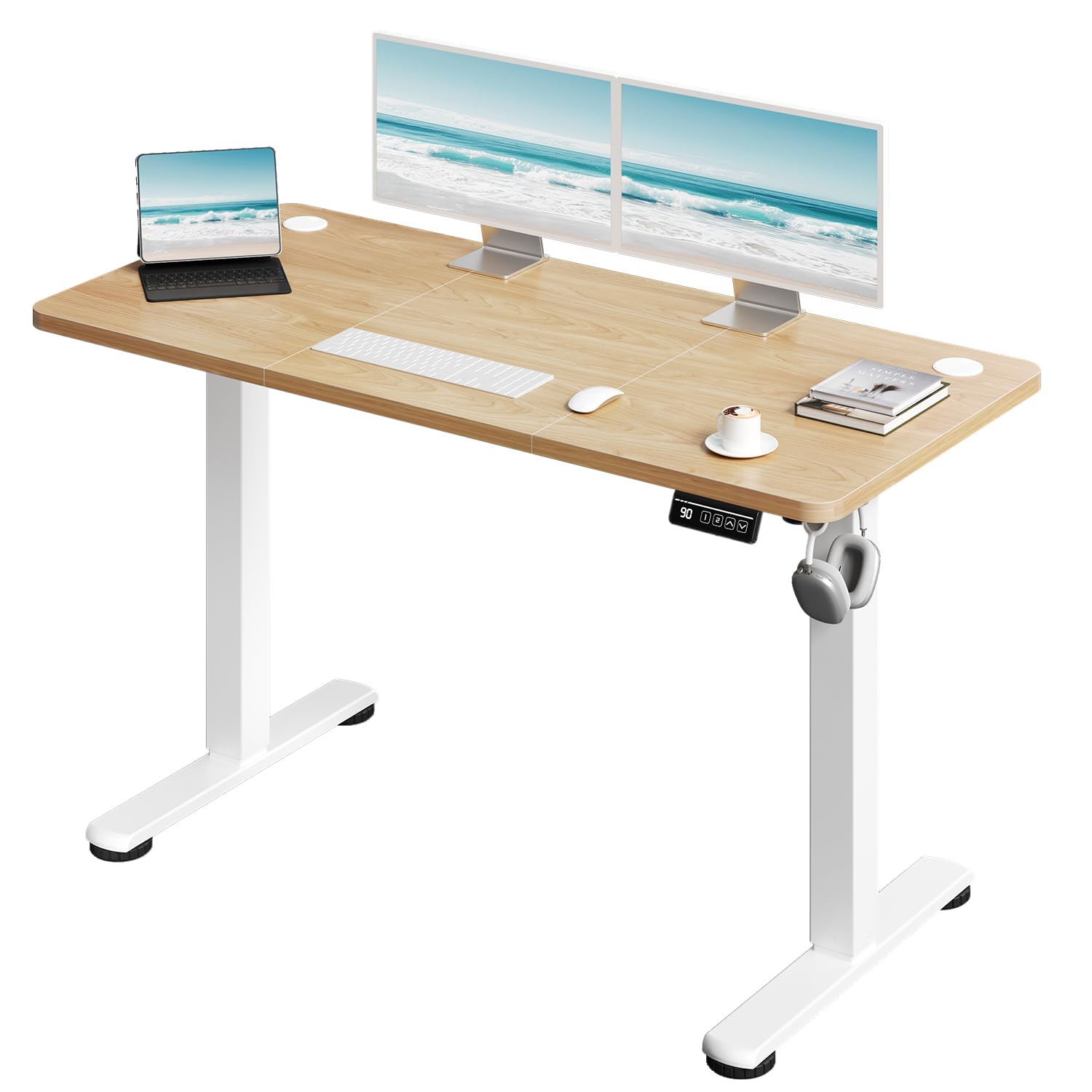 JUMMICO Standing Desk 130 x 60 cm Eletric Height Adjustable Desk with 2 Height Memory Position, Sit Stand desk with Smart Controller, Beige