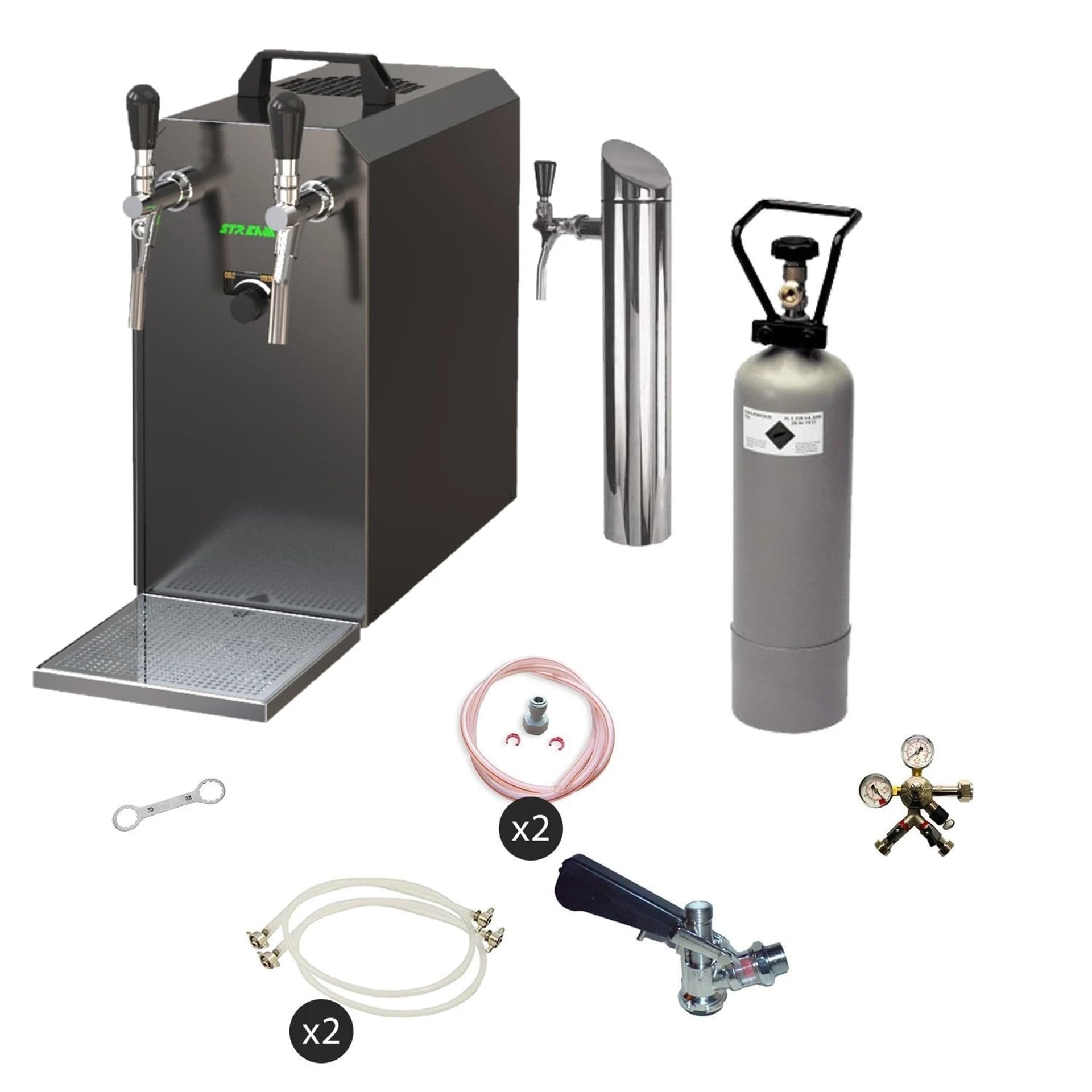Dispensador de Cerveza bajo encimera Stream 50 Set Completo, Enfriador seco 2 líneas hasta 55 l/h, Compatible KeyKeg y sin