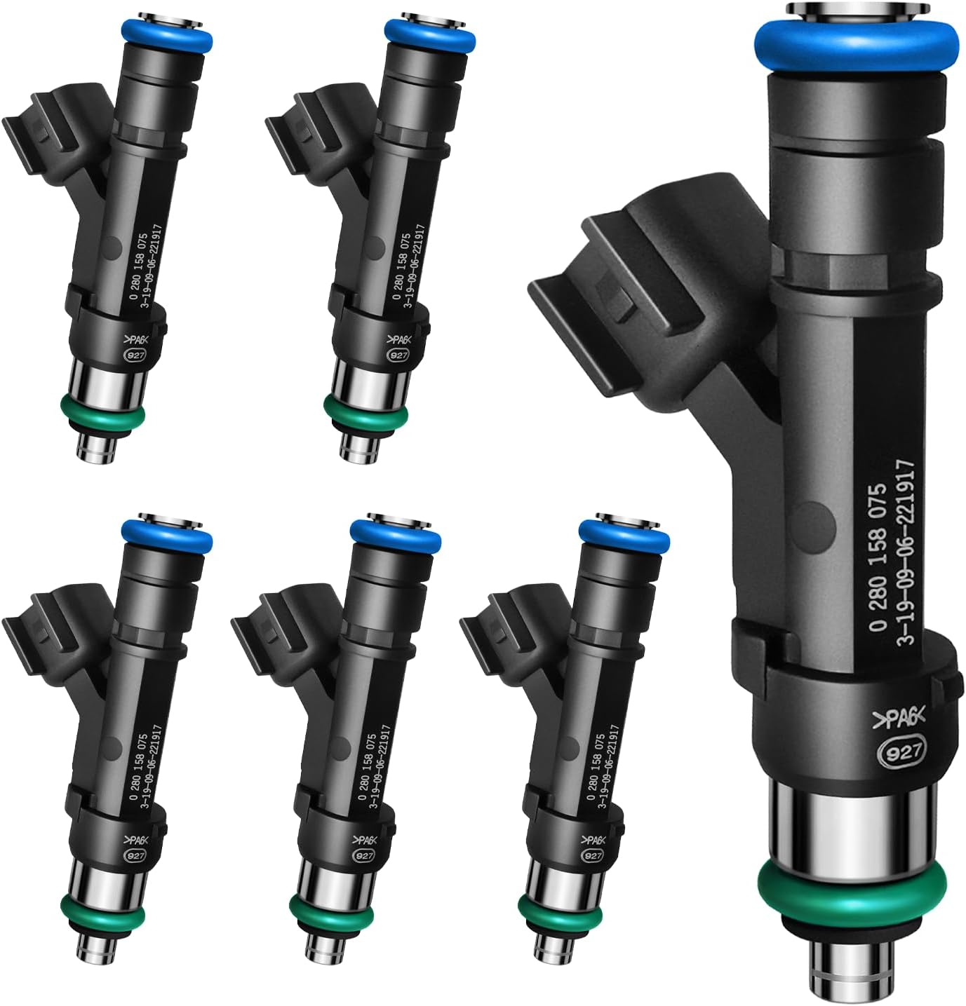 4 Holes Fuel Injectors Fits for Ford: Fusion 2006-2009, for Lincoln: Zephyr 2006, for Mercury: Milan 2006-2009, V6 3.0L Gas, Replace # 0280158075, 6E5Z9F593AA, 822-11213(6 Pcs)