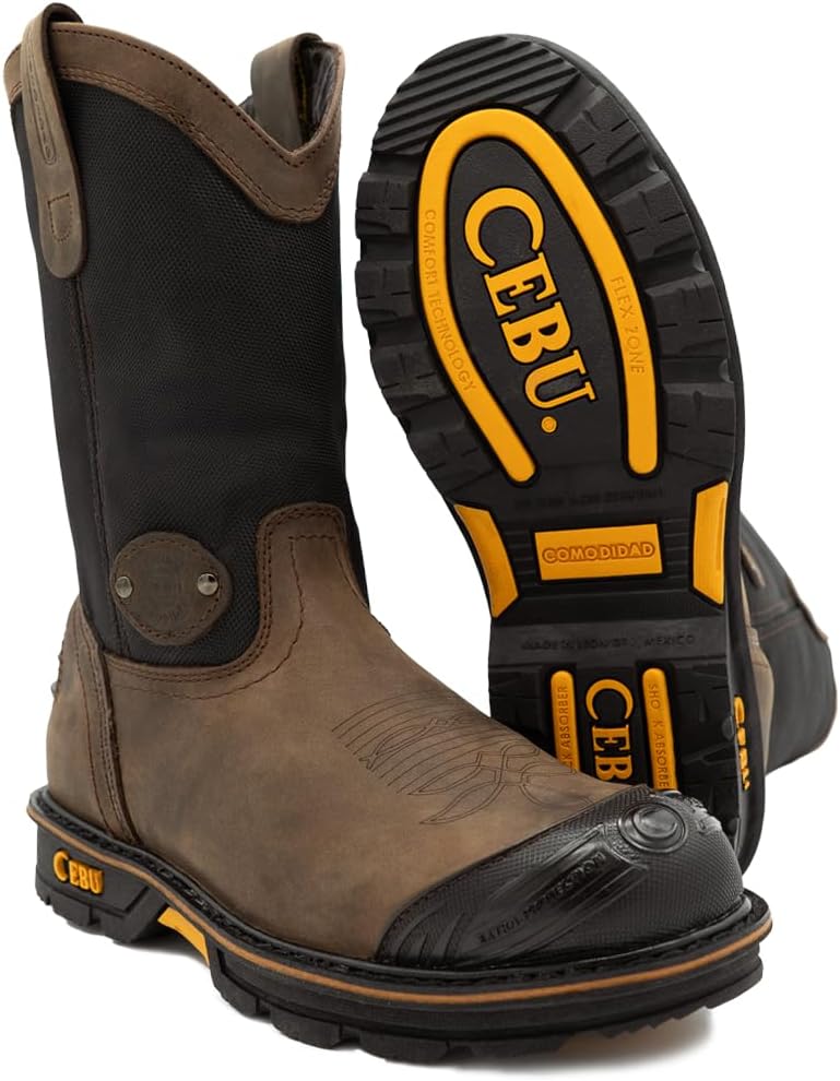 CEBU Men's HL200 Steel Toe Breathable 10" Pull On Work Boots - Brown 7.5 US - Image 2