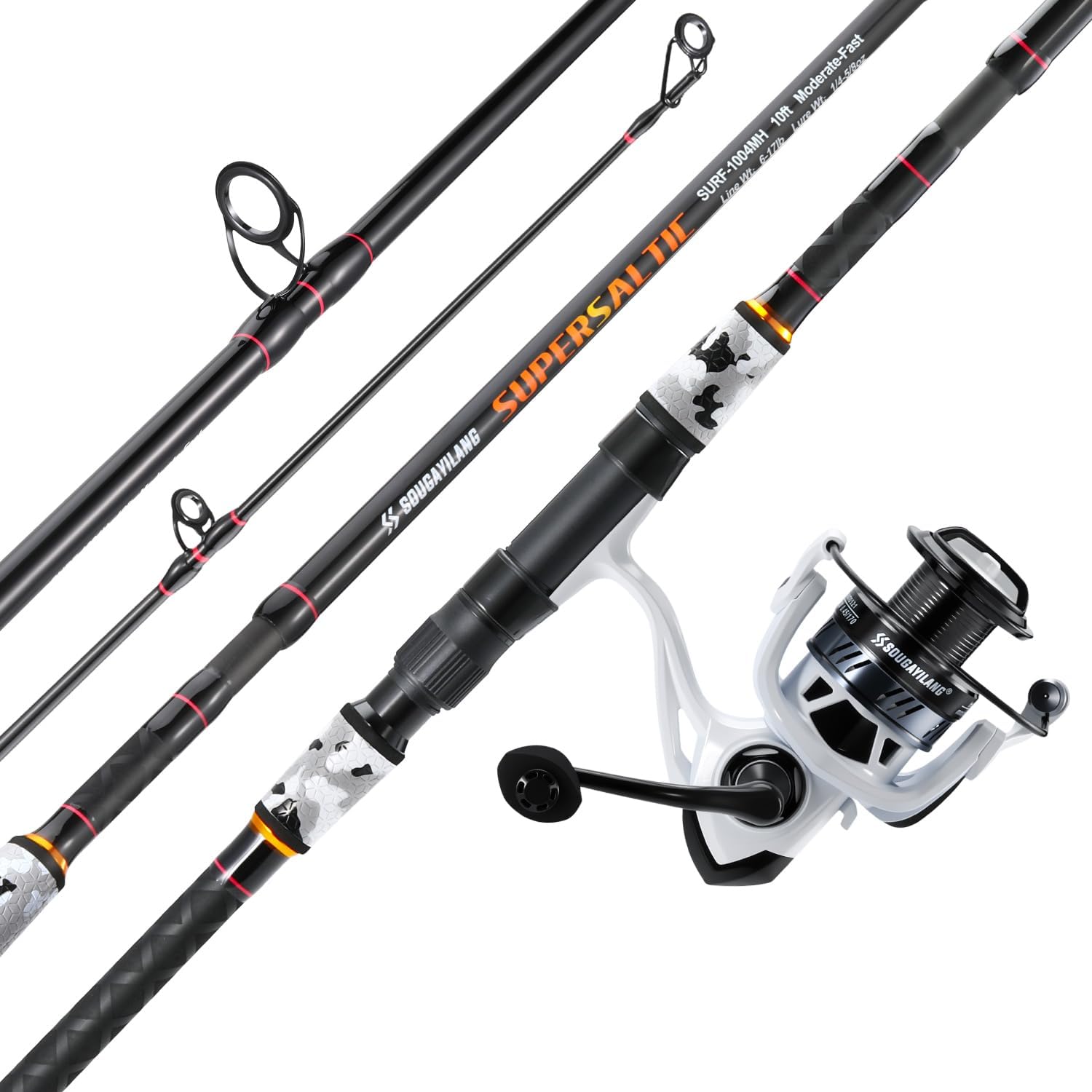 Sougayilang Surf Fishing Rod and Reel Combo, 4 Piece MH/H Saltwater Fishing Combo with 5000 Size Spinning Reel(12'/15')