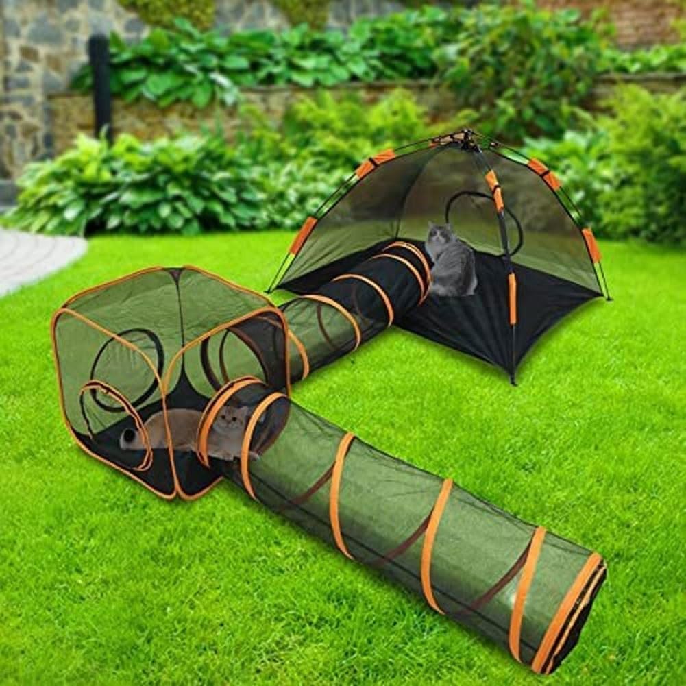 Tente for Chat, maisonnette Tunnel for Chats et Chiens, Parc for Chat avec Tunnel, Tente Portable for Animaux, Parc en Maille for Chats, Lapins, furets et Petits Animaux
