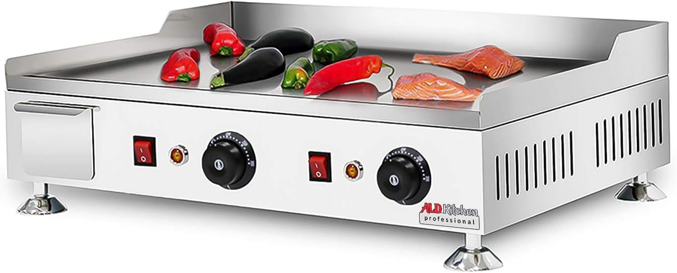 ALDKitchen Flat Top Griddle | Teppanyaki Grill with Dual Thermostat | No plug | 110V (24.25’ x 17.59’)