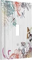 Vista 55 de Cubierta de interruptor de luz basculante de palanca de 2 bandas con textura de tablón rústico, diseño floral de mariposa y margarita