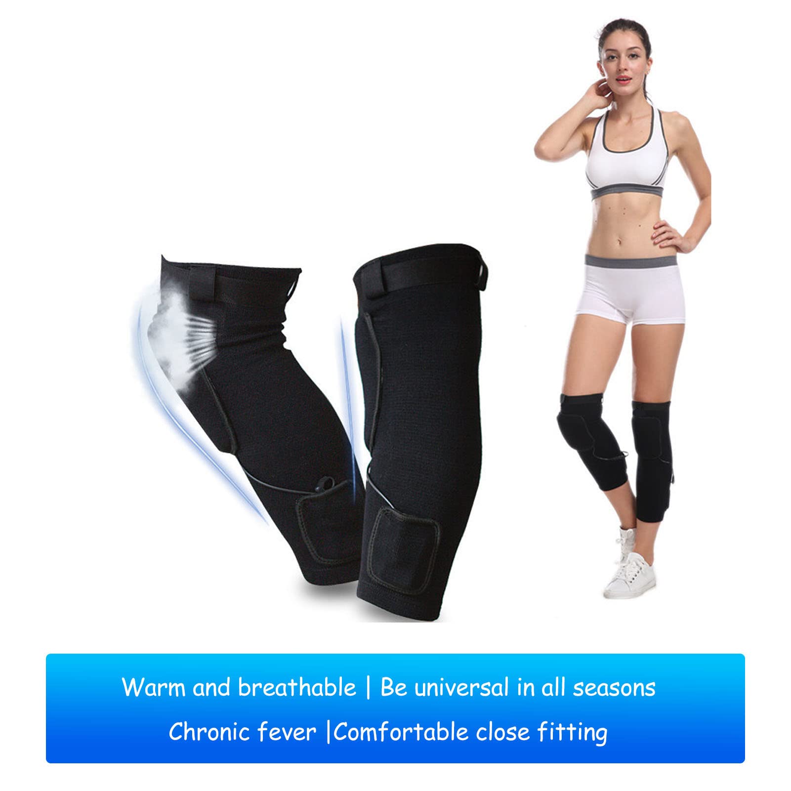 Rodilleras Calentadas, Rodilleras Calentadas Temperatura Constante Aliviar el Dolor 1 par Montañismo Fitness Correr Artritis para Mujeres (Enchufe de la UE 100‑240V)
