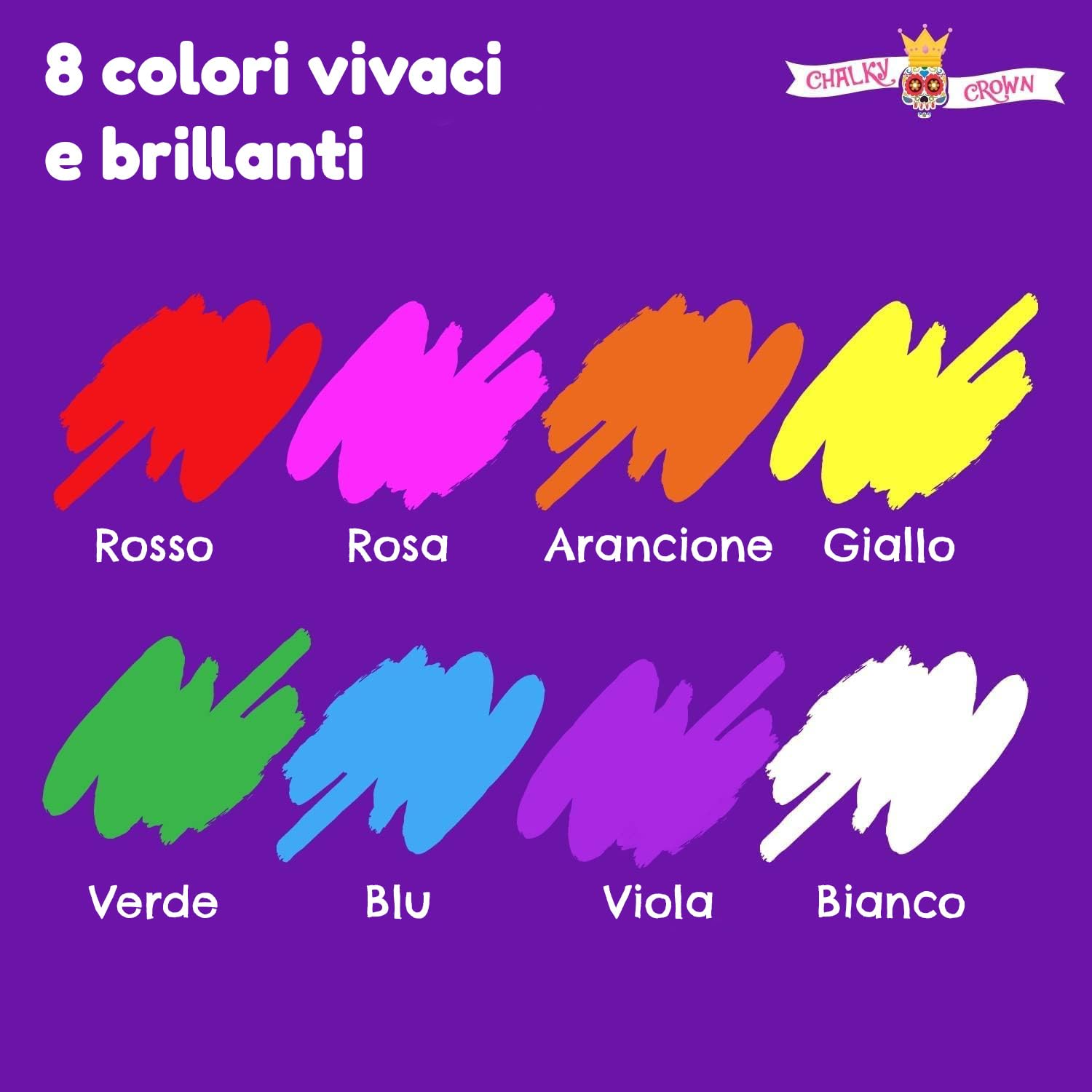 Pennarello Lavagna Cancellabili Punta Grossa 6 mm 8 Pezzi - Colori Intensi Punta Reversibile - Chalky Crown