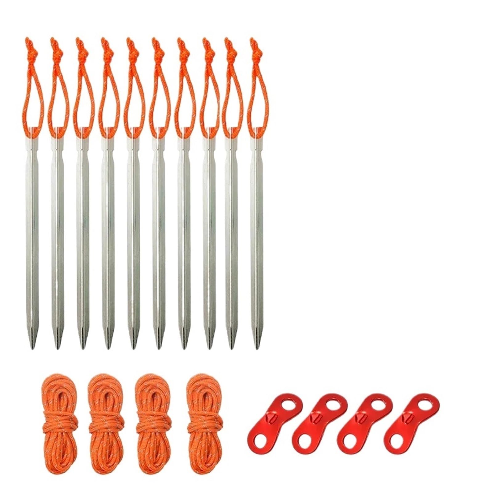 Piquets de Tente, 1 Ensemble de piquets Tente en Alliage d'aluminium, Clous, Cordes, Accessoires Camping, randonnée, avec Corde à Vent, Marteau, Cordon réfléchissant(Silver)