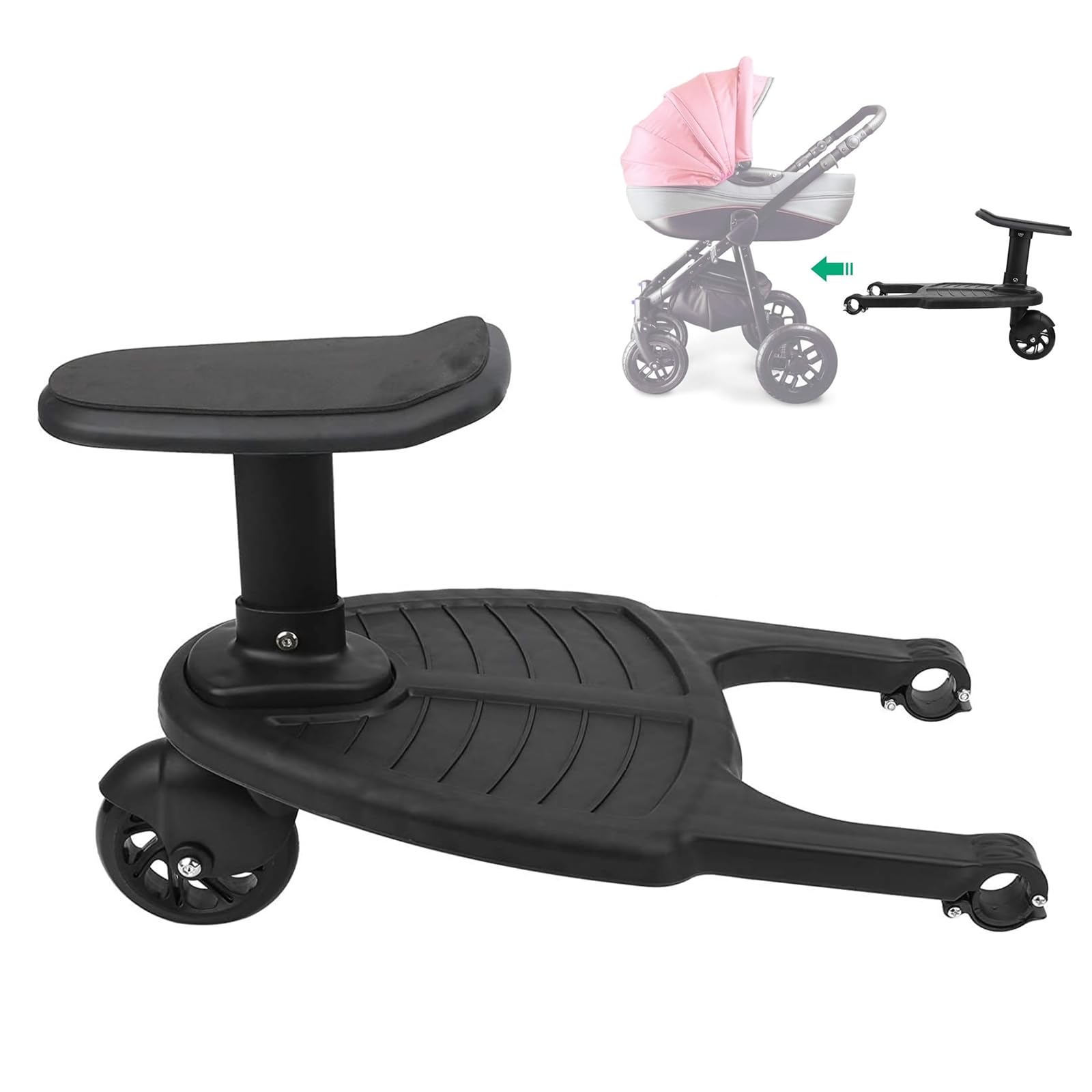 BeauentyUniversal Stroller Board Pedal,2in1 Stroller Board With Seat,Stroller Auxiliary Pedal,Adjustable Buggy Board,Children Standing Plate Sitting Seat Stroller Accessory(Black)