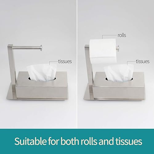 Miniatura 2 de NANA kimzcn - Funda rectangular para pañuelos con soporte de papel higiénico, elegante cubierta facial de papel de acero inoxidable, soporte moderno