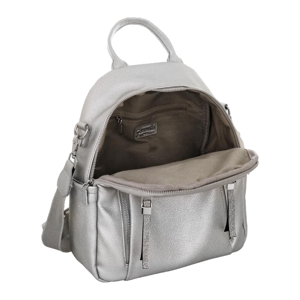 Camomilla Milano Zaino Casual Donna, Similpelle, Collezione Frizzy, Colore Argento