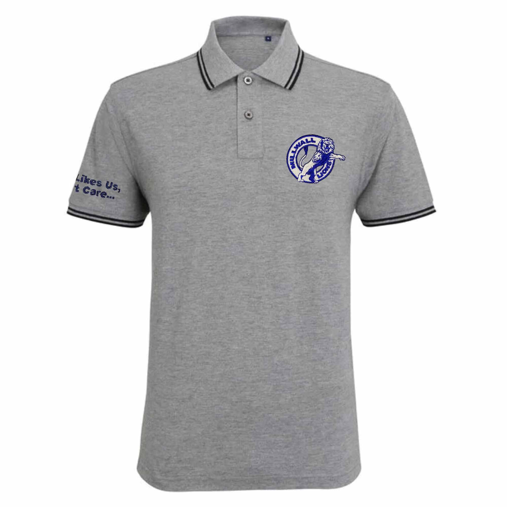 GIFTS 4 ALL Millwall Football Fans Polo Shirt, Mens Millwall Casual Polo Shirt, Millwall Crest Shirt, Lions Football Casual Shirt (UK, Alpha, L, Regular, Regular, Grey)