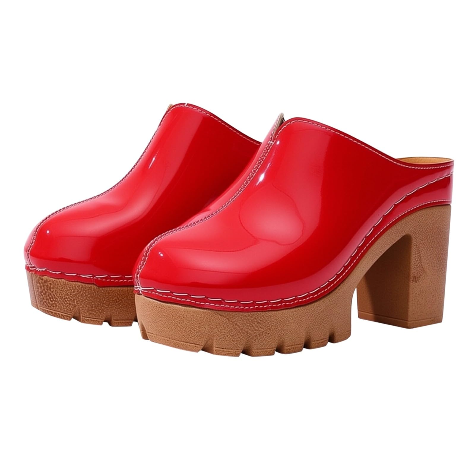 Generisch Zoccoli da donna chiusi, in pelle, con tacco a blocco, plateau | Sandali, eleganti sandali con tacco, antiscivolo, in legno, comodi, impermeabili, scarpe da giardino per giardino e spiaggia