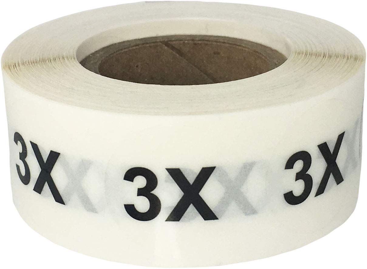 Clear Circle 3X Clothing Size Stickers - 3/4 Inch Round, 500 Clear Plastic Adhesive Labels Per Roll for Retail Apparel, Clothing Organization, and