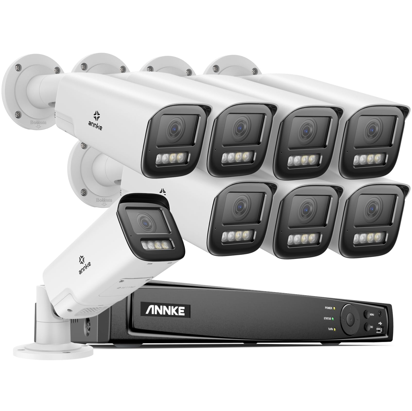 ANNKE Security Camera System PoE, 16CH H.265+ 12MP NVR, 8X 4K Bullet Security IP Cams with Two-Way Audio, 2.8mm-12mm Lens, 4X Optical Zoom, Smart Color Night Vision, AI Motion Detection, NO HDD