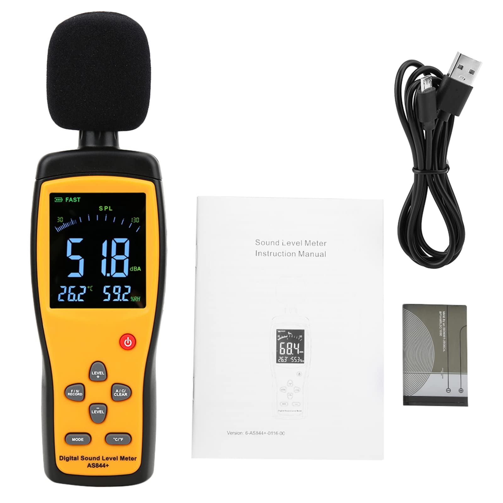 AS844+ Sonomètre Numérique à Capteur Intelligent avec Stockage de Données Affichage en Temps Réel Large Plage de Mesure Se Connecter à L'ordinateur Via un Câble USB