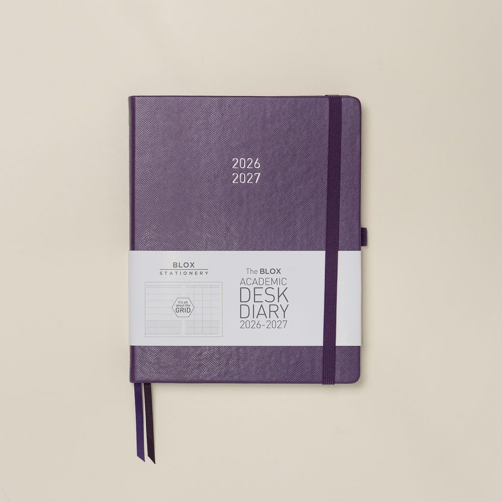 BLOX Academic Desk Diary 2026-27 (Grape) - large Academic desk 2026-27 diary - Aug 2026 to Aug 2027 - Week-To-View with 4 column GRID layout - organise and plan your busy life