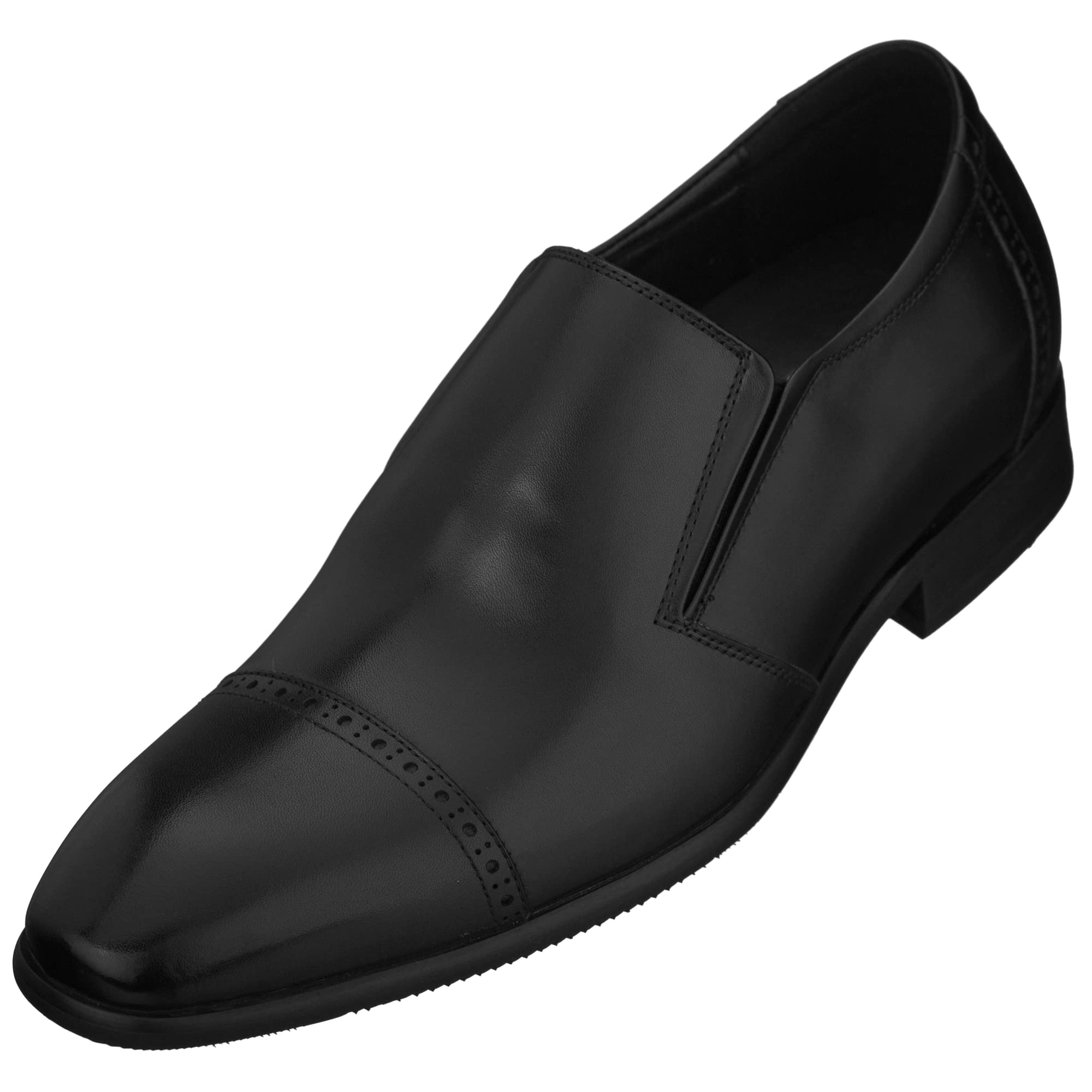 CALTO Men's Invisible Height Increasing Elevator Shoes - Black Leather Slip-on Formal Dress Loafers- 2.4 Inches Taller - Y6115 - Size 6.5 D(M) US