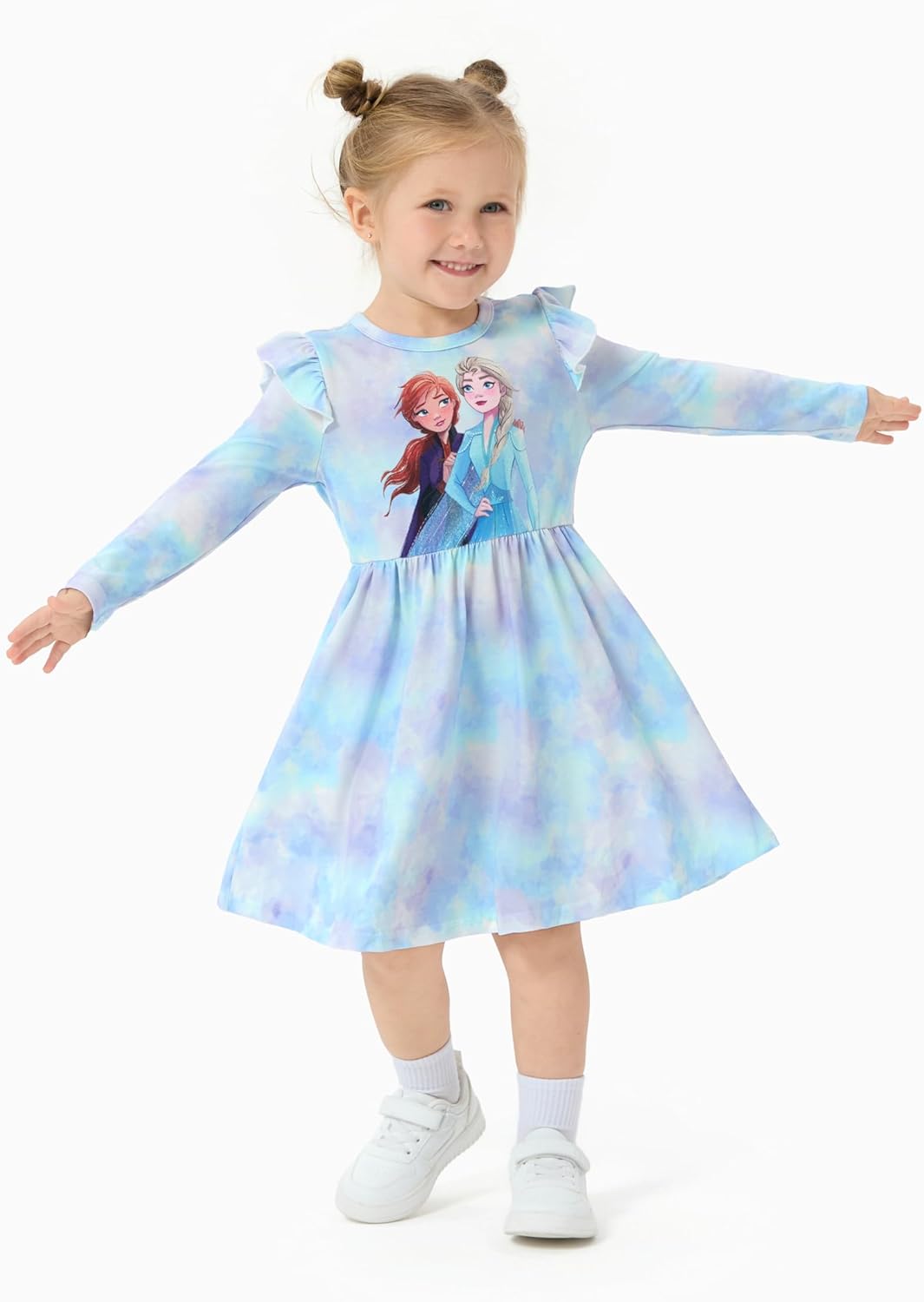 Disney Princess Frozen Elsa Minnie Mickey Stitch Ruffle Sleeve Dress A Line Long Sleeve Kids Clothes Baby to Toddler - Image 3