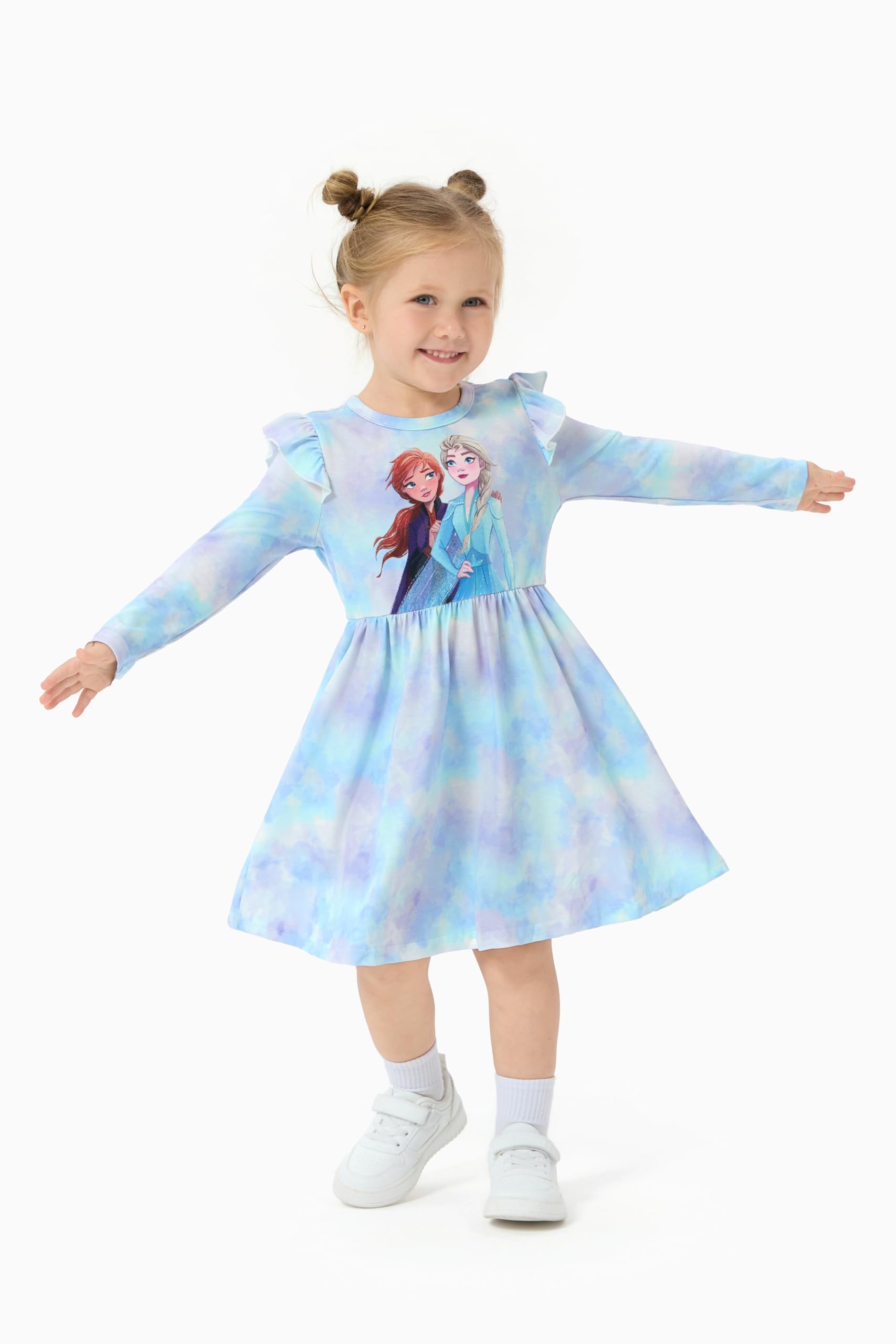Disney Księżniczka Kraina Lodu Elsa Minnie Mickey Stitch Falbany Rękaw Sukienka Linia Z Długim Rękawem Ubrania Dla Dzieci Dziecko Dla Malucha